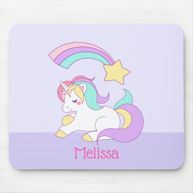 Tapis De Souris Cute Unicorn avec Étoile de tir colorée personnali (Devant)