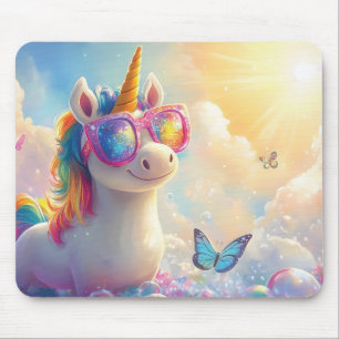 Tapis De Souris Cute Unicorn avec lunettes de soleil : Magique et
