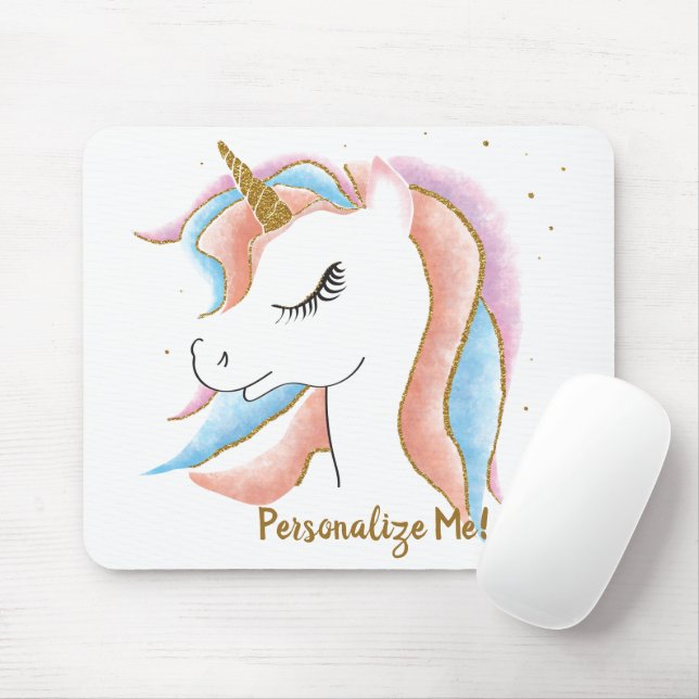 Tapis De Souris Cute Unicorn Magique Pastel Or Personnalisé (Avec souris)