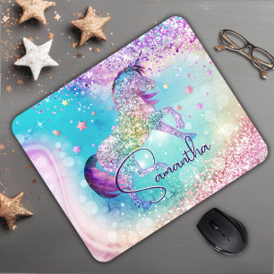Tapis De Souris Cute unicorn rose Parties scintillant arc-en-ciel