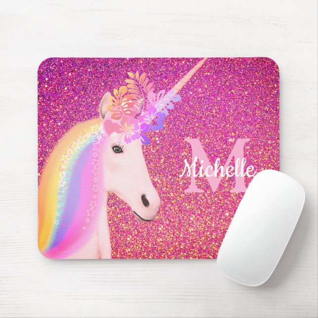 Tapis De Souris Cute Unicorn rose Parties scintillant étincelle pe (Avec souris)
