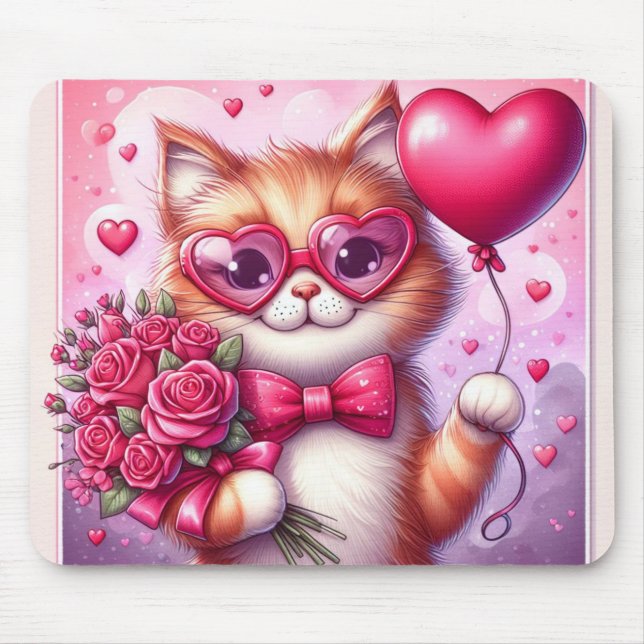Tapis De Souris Cute Valentine's day cat/chaton (Devant)