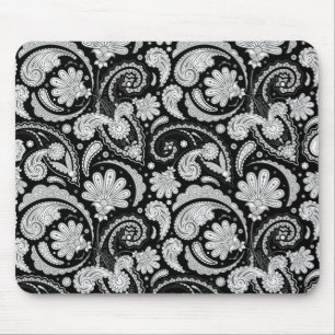 Tapis De Souris Cute vintage noir blanc paisley motif