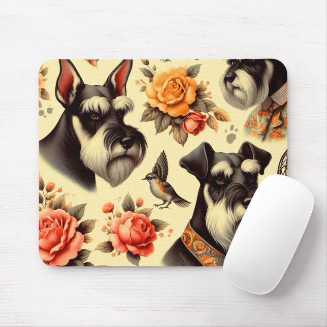 Tapis De Souris Cute Vintage Schnauzer (Avec souris)