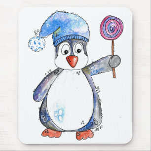 Tapis De Souris Cute Whimsical Penguin with a Lollipop