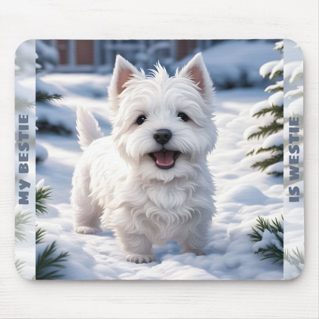 Tapis De Souris Cute White Dog Westie Winter Snow Nom personnalisé (Devant)