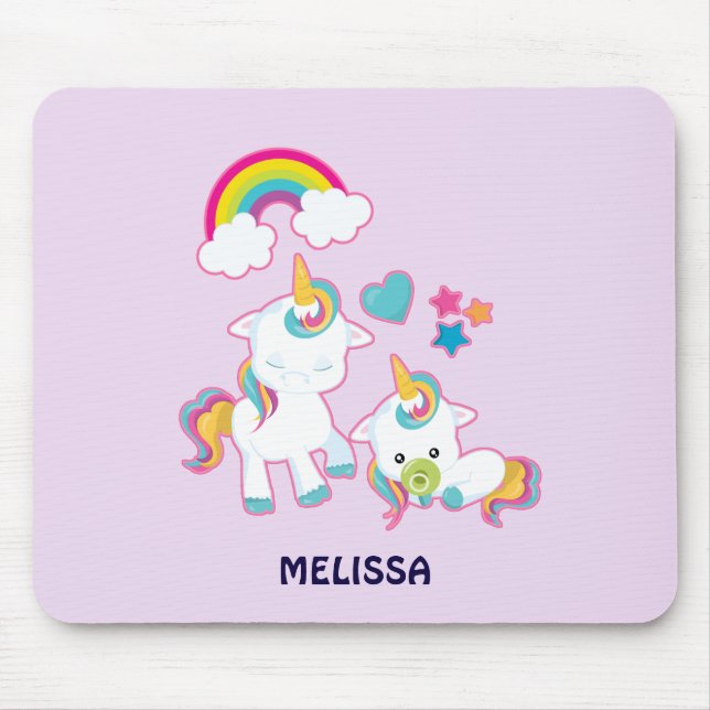Tapis De Souris Cute White Unicorns Magical Mama & Baby (Devant)