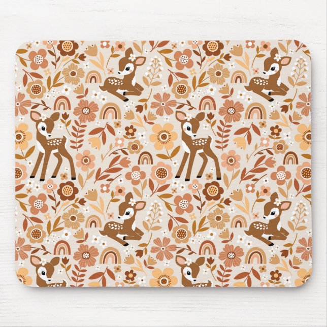 Tapis De Souris Cute Woodland Baby Deer Floral Pattern (Devant)
