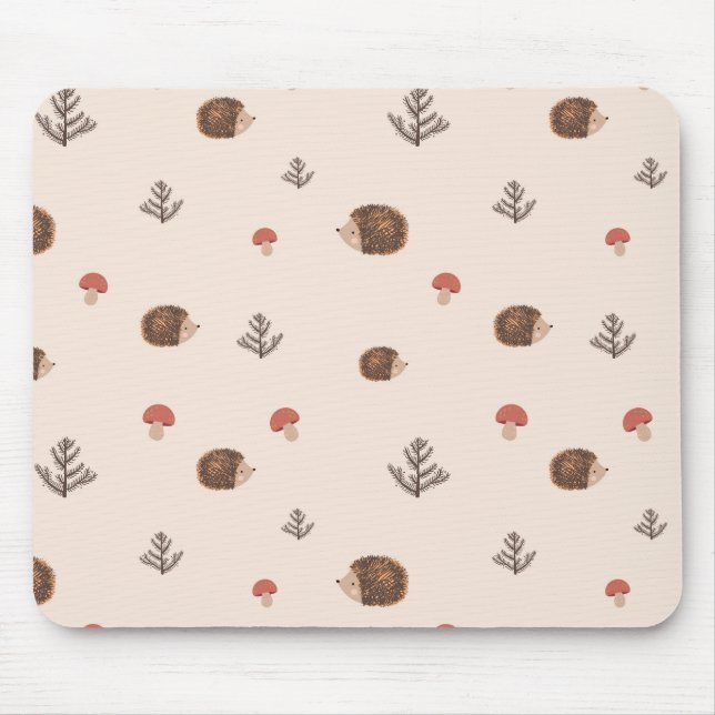 Tapis De Souris Cute Woodland Hérisson et Motif de champignons (Devant)