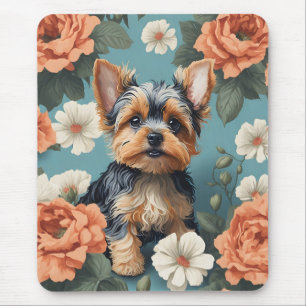 Tapis De Souris Cute Yorkshire Terrier Puppy Floral