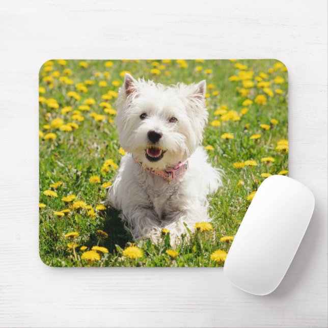 Tapis De Souris Cutest Baby Animals | Westie Dog in Dandelions (Avec souris)
