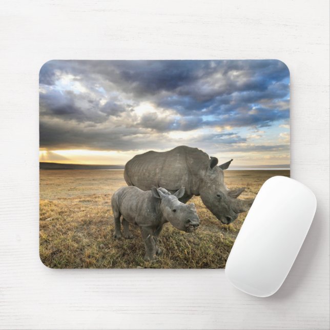Tapis De Souris Cutest Baby Animals | White Rhino & Calf (Avec souris)