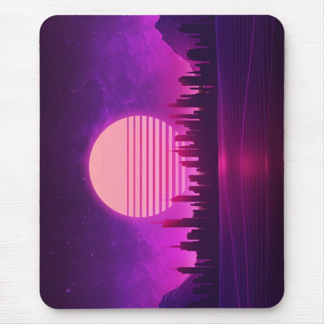 Tapis De Souris cyberpunk électronique synthwave scifi rose noir (Devant)