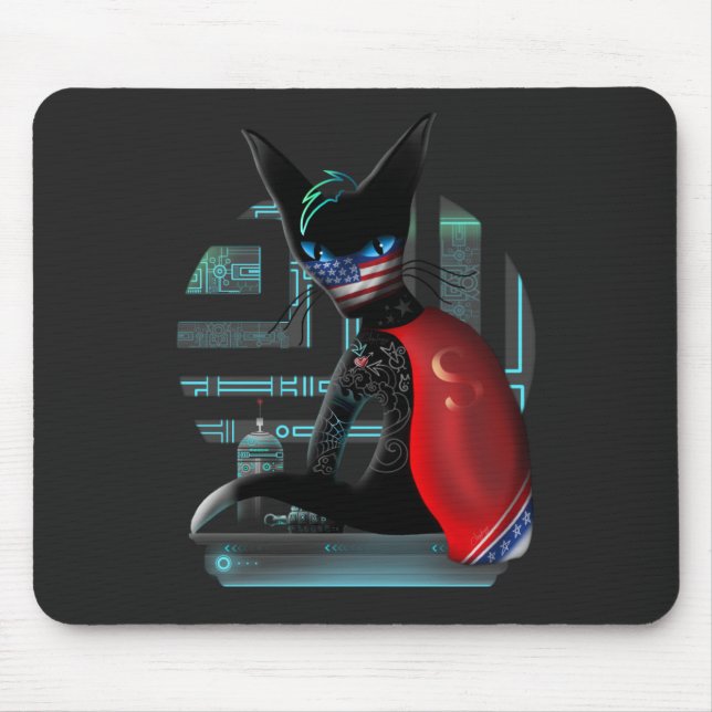 Tapis De Souris Cyberpunk Ninja Chat noir (Devant)