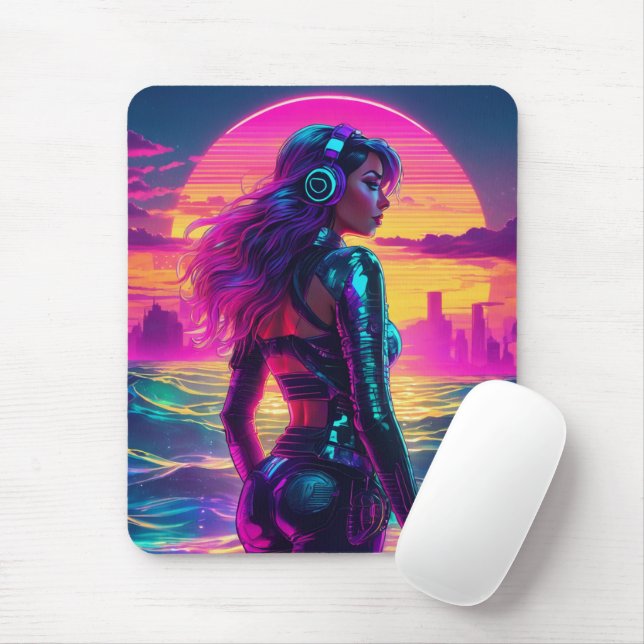 Tapis De Souris Cyberpunk Sirène Mousepad (Avec souris)