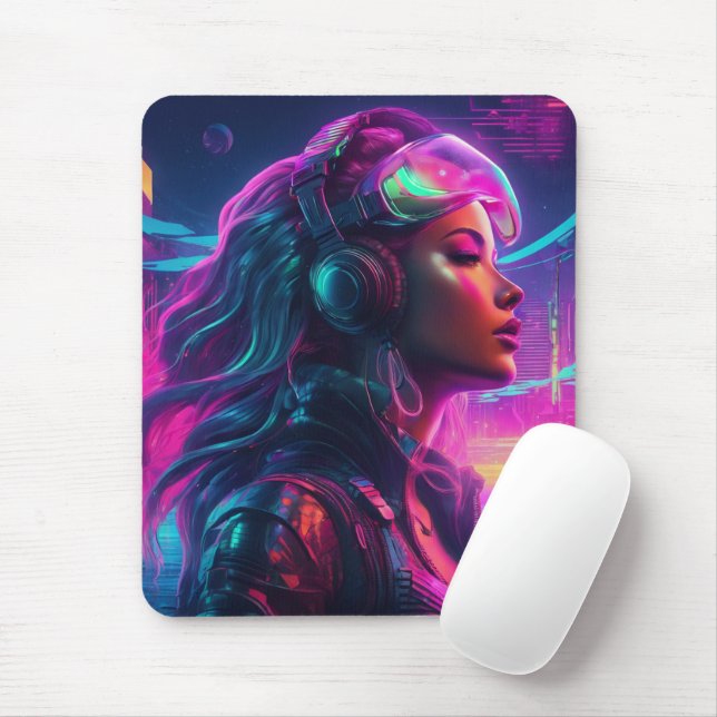 Tapis De Souris Cyberpunk Sirène Mousepad (Avec souris)