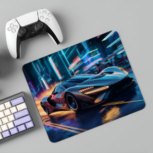 Tapis De Souris Cyberpunk Speedster : Supercar futuriste en ville