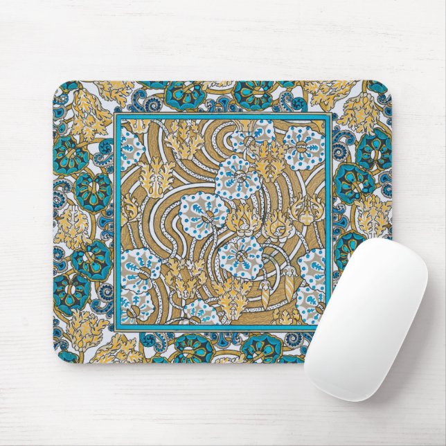 Tapis De Souris cyclamen bleu art nouveau fleur botanique (Avec souris)