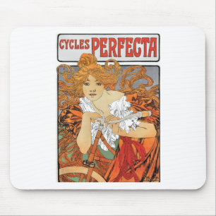 Tapis De Souris Cycliste vintage de fille de Nouveau d'art
