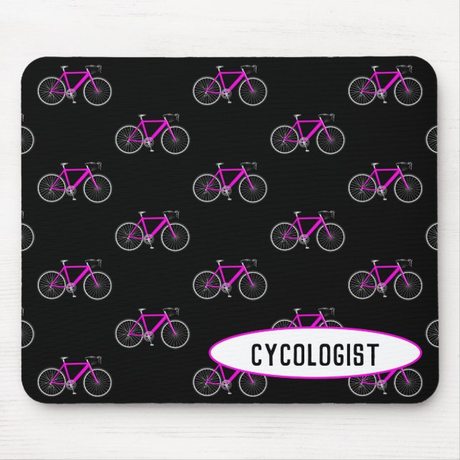Tapis De Souris cycologue vélo rose sur noir (Devant)