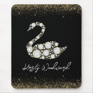 Tapis De Souris Cygne de diamant blanc élégant sur fond noir