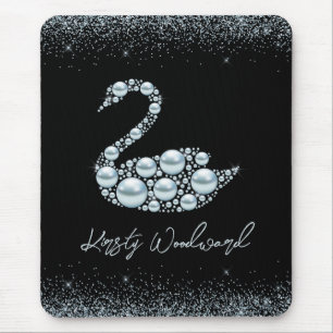 Tapis De Souris Cygne perle bleue élégant sur fond noir