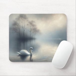 Tapis De Souris Cygne Solitaire Sur Le Lac Misty