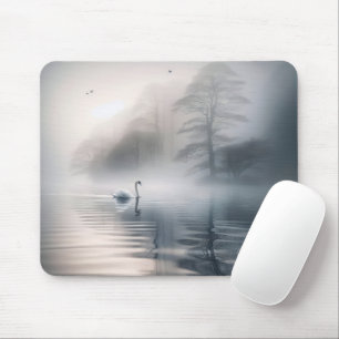Tapis De Souris Cygne Solitaire Sur Le Lac Misty