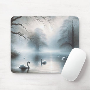 Tapis De Souris Cygnes Sur Le Lac Misty