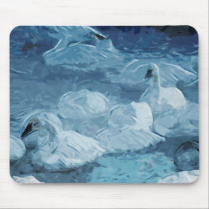 Tapis De Souris Cygnes trompettes en hiver Impressionnisme Abstrai