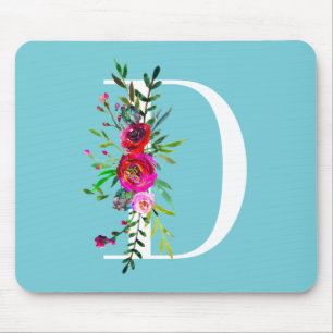 Tapis De Souris D Lettre Monogramme Floral Initiale Couleur Person
