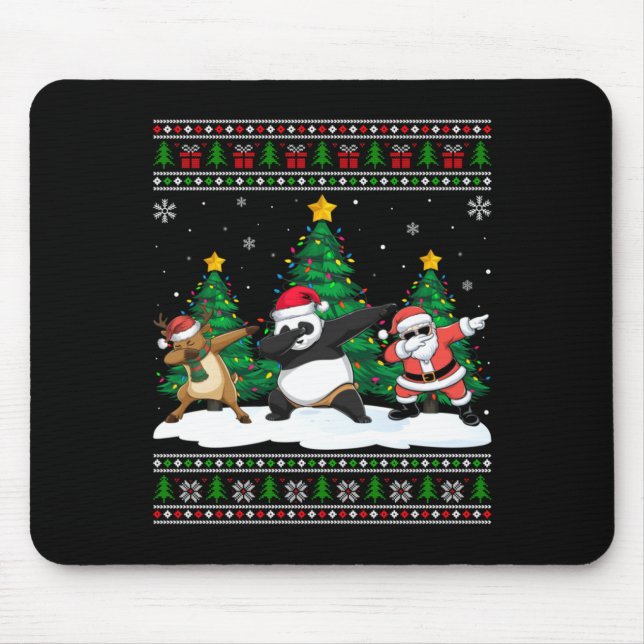 Tapis De Souris Dabbing Santa Reindeer Panda Tree Lights Ugly Xmas (Devant)