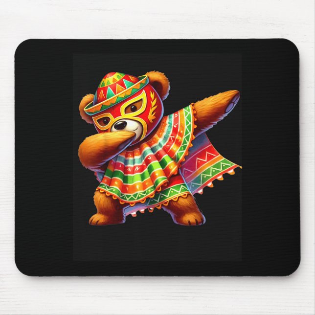 Tapis De Souris Dabbing Teddy Bear Lucha Libre Cinco De Mayo Mexic (Devant)