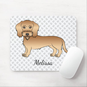 Tapis De Souris Dachshund à poil dur blé Cartoon Chien Et Nom