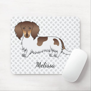 Tapis De Souris Dachshund à poil long piebalde chocolat et fauve &