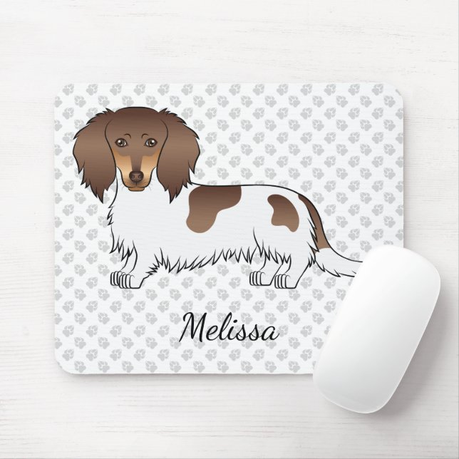 Tapis De Souris Dachshund à poil long piebalde chocolat et fauve & (Avec souris)