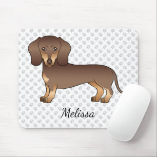 Tapis De Souris Dachshund à poils courts chocolat et fauve & Nom