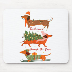Tapis De Souris Dachshund à travers la neige Joyeux Noël Dachshu