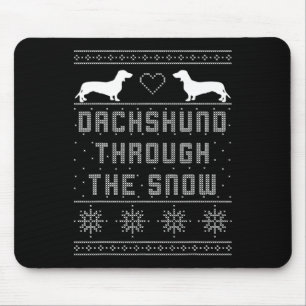 Tapis De Souris Dachshund À Travers Le Chandail De Noël Laide Neig
