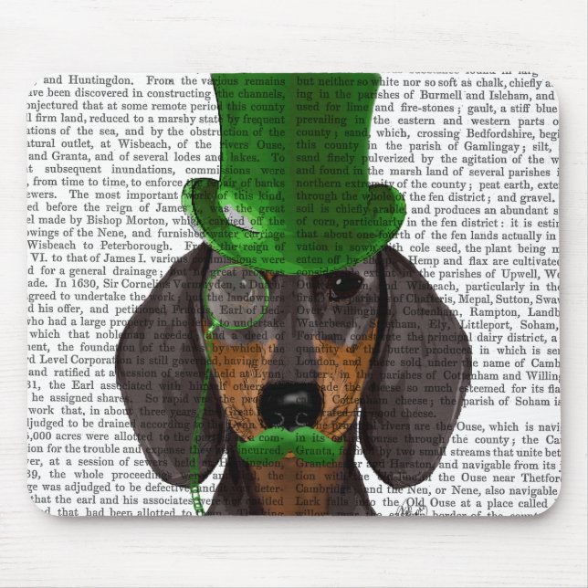 Tapis De Souris Dachshund avec Chapeau Vert Haut Chapeau Noir Tan  (Devant)
