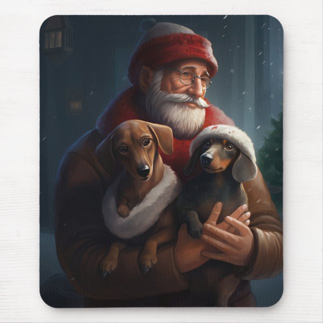 Tapis De Souris Dachshund Avec Noël Festif Du Père Noël (Devant)