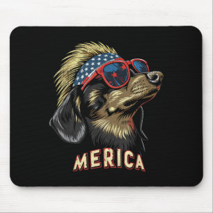 Tapis De Souris Dachshund Chien - Drôle 4 juillet Drapeau Américai
