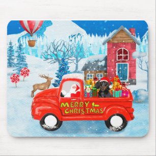 Tapis De Souris Dachshund Chien en livraison de Noël Camion Neige