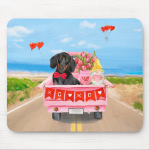Tapis De Souris Dachshund Chien Saint-Valentin Coeurs de Camion