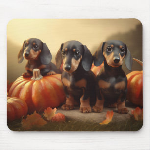 Tapis De Souris Dachshund Chiot Automne Citrouille de plaisir