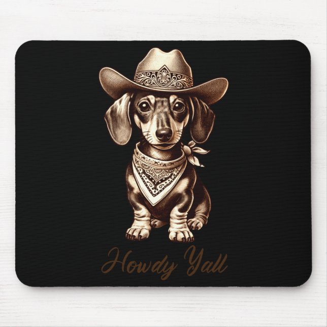 Tapis De Souris Dachshund Cowboy Cute Sausage Dog Cowboy Weiner Pu (Devant)