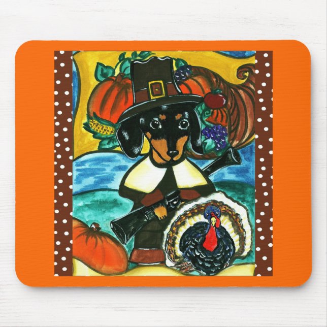 Tapis De Souris Dachshund de Thanksgiving (Devant)