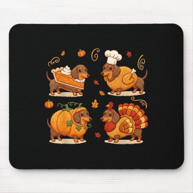 Tapis De Souris Dachshund Dog Pumpkin E Turkey Thanksgiving Men Wo (Devant)