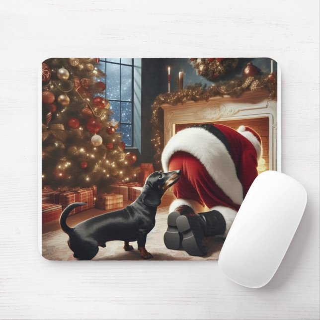 Tapis De Souris Dachshund et Père Noël  (Avec souris)