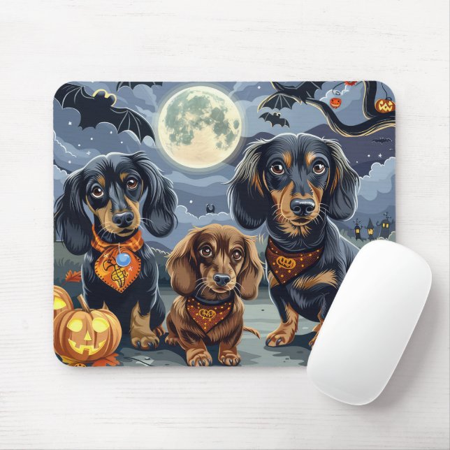 Tapis De Souris Dachshund Halloween Éffrayant (Avec souris)